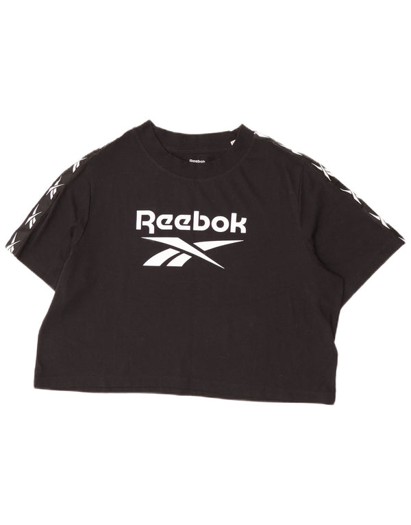 Reebok Ženska skraćena majica kratkih rukava UK 20/22 XL crni pamuk