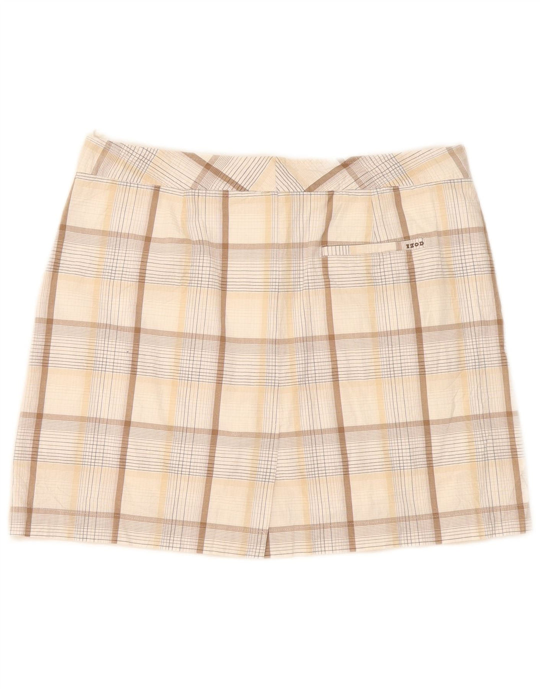 Izod ženska rastezljiva mini suknja US 8 srednje veličine W32 bež karirani pamuk