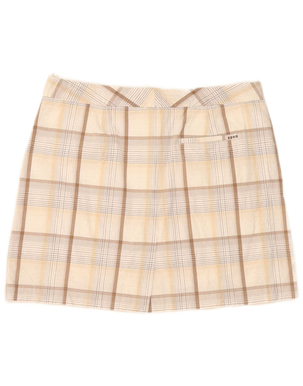 Izod ženska rastezljiva mini suknja US 8 srednje veličine W32 bež karirani pamuk