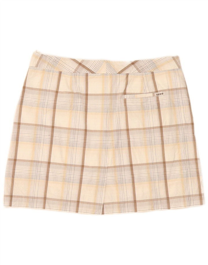 Izod ženska rastezljiva mini suknja US 8 srednje veličine W32 bež karirani pamuk
