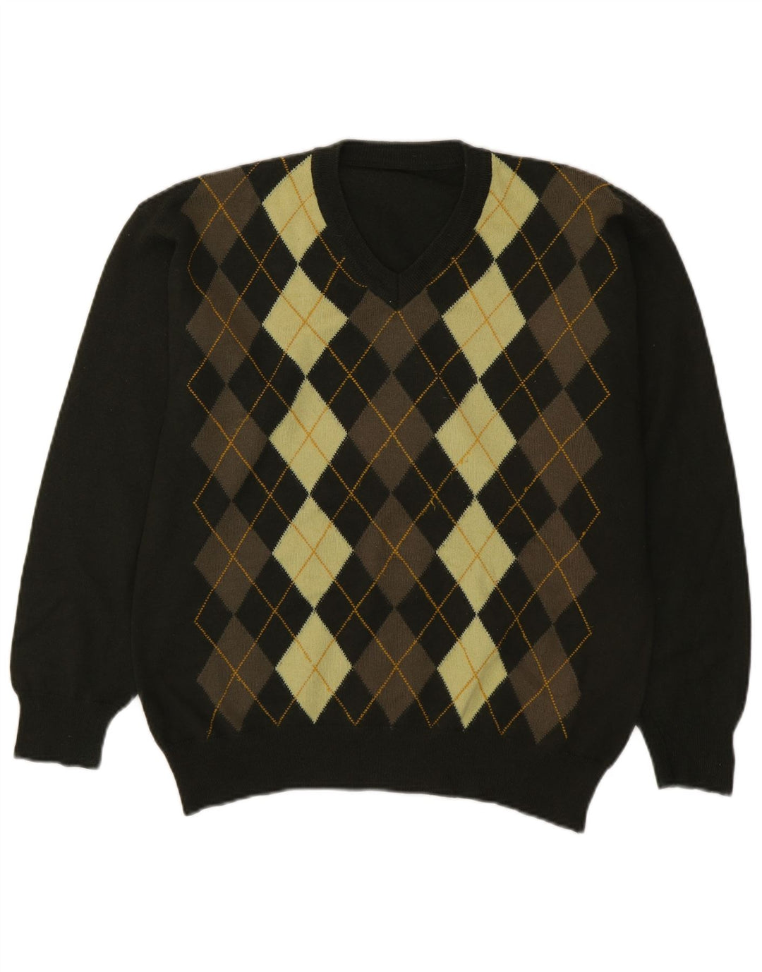 Vintage muški džemper s V-izrezom Srednje zeleni Argyle/Diamond