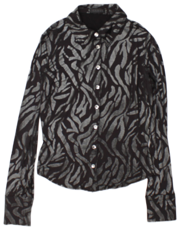 Guess ženska prevelika košulja bluza UK 6 XS crna poliester s životinjskim uzorkom