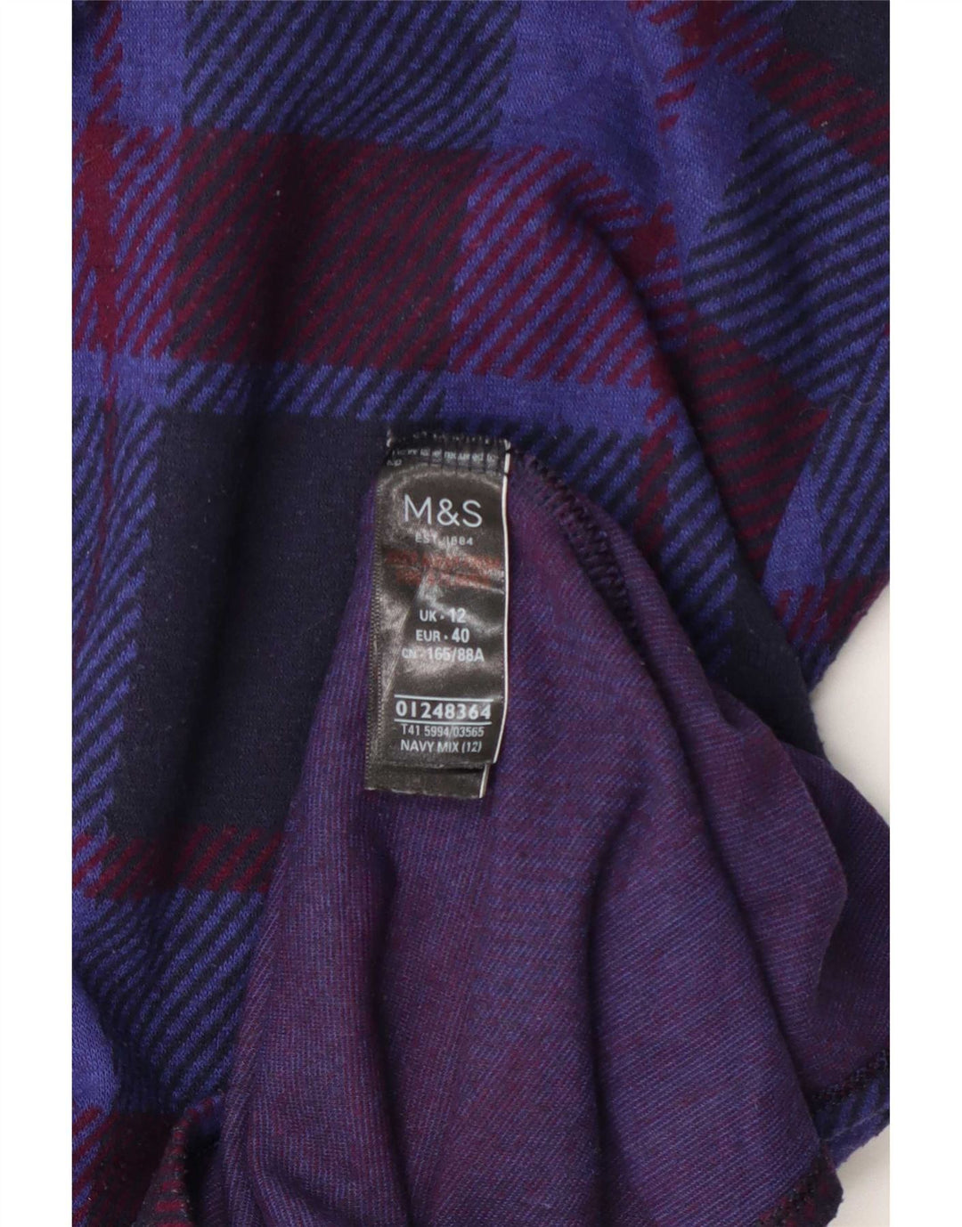 Marks & Spencer ženski gornji dio bluze dugih rukava UK 12 Srednje tamnoplavi karirani