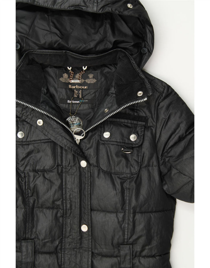 BARBOUR Womens Hooded Padded Coat UK 8 Small  Black Vintage Barbour and Second-Hand Barbour from Messina Hembry 