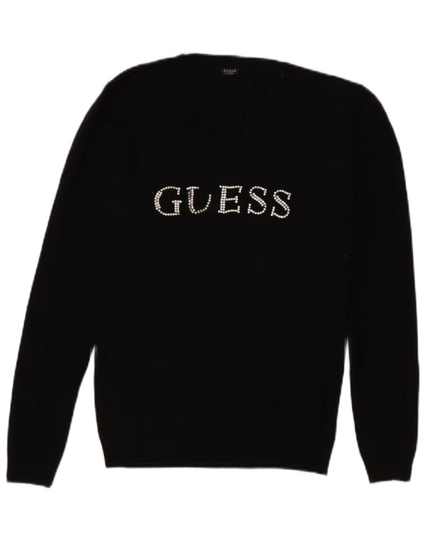 Guess ženski džemper s grafičkim V-izrezom UK 8 Mala crna viskoza