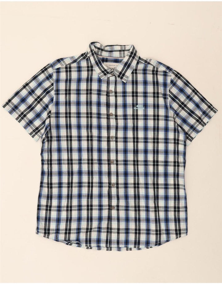 WEIRD FISH Mens Short Sleeve Shirt Large Blue Check Cotton Vintage Weird Fish and Second-Hand Weird Fish from Messina Hembry 
