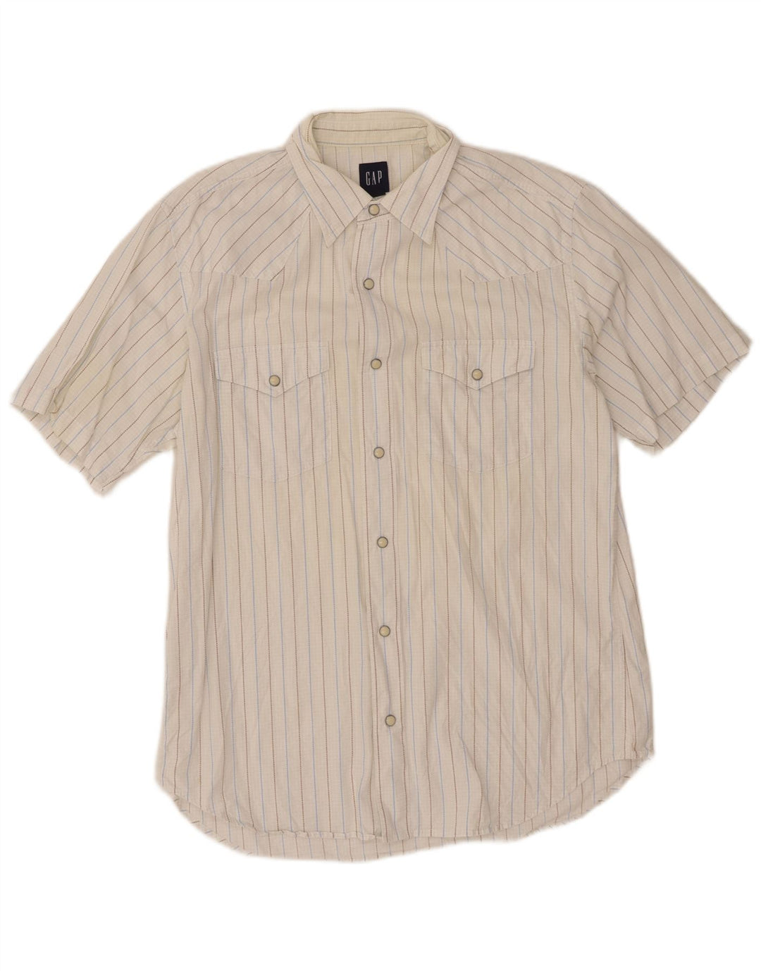 GAP Mens Short Sleeve Shirt Medium White Pinstripe Cotton