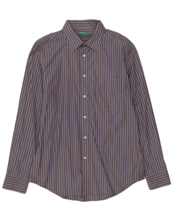 BENETTON Mens Shirt Large Grey Striped