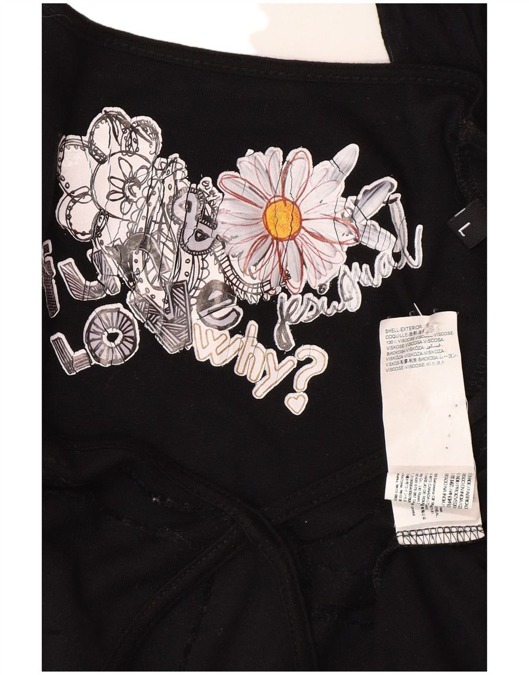 Desigual ženska osnovna haljina dugih rukava UK 14 Velika crna cvjetna viskoza