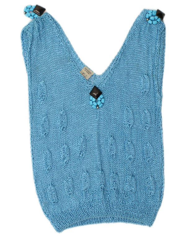 Vintage ženski prsluk bez rukava UK 10 Small Blue Rayon