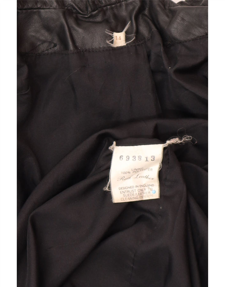 VINTAGE ženski preveliki kožni kaput UK 14 Srednja crna koža