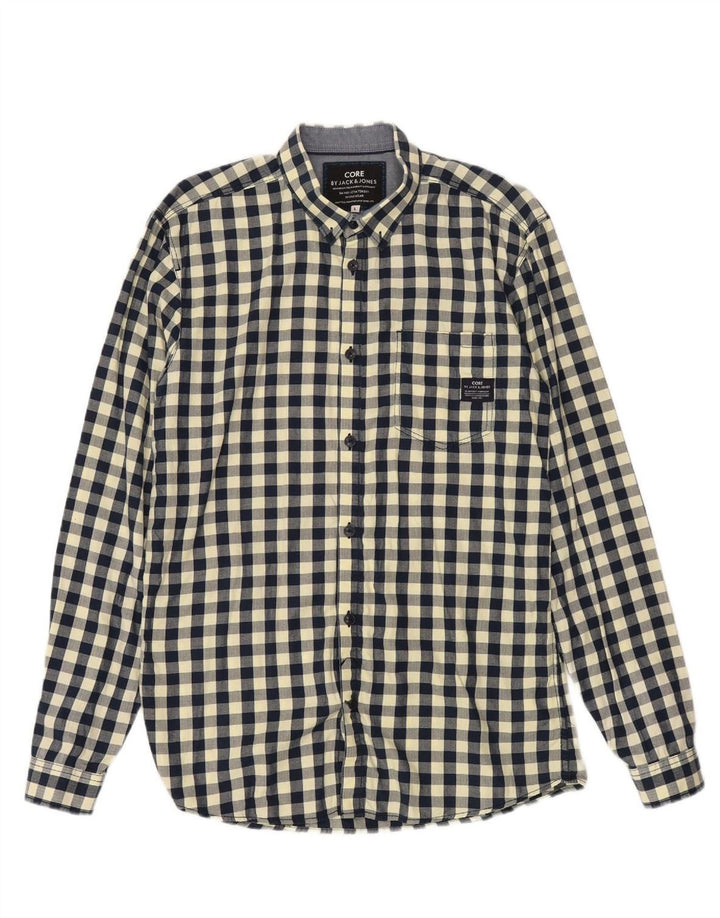 JACK & JONES Mens Shirt Large Yellow Check Cotton