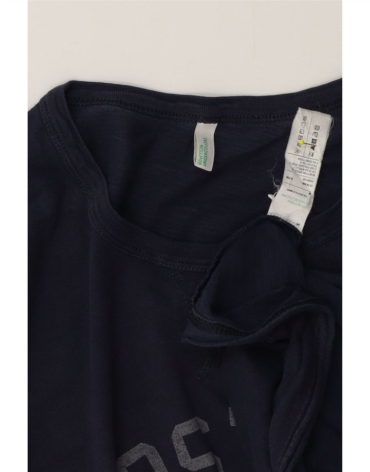 Benetton muška majica dugih rukava s grafikama, srednje tamnoplavi pamuk
