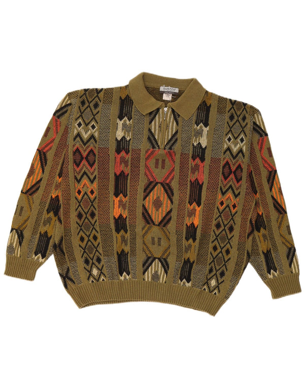 Babista Mens Polo Neck Jumper Sweater Large Green Geometric