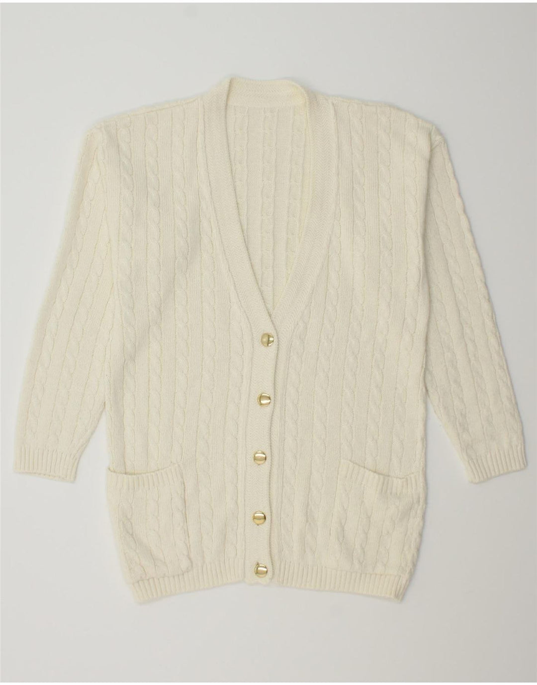 VINTAGE Womens Longline Cardigan Sweater UK 14 Medium Off White Vintage Vintage and Second-Hand Vintage from Messina Hembry 