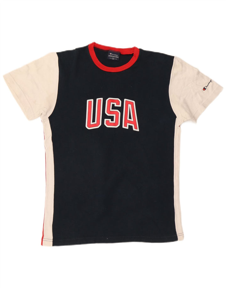 CHAMPION Ženska majica kratkih rukava s grafičkim motivima UK 18 XL tamnoplavi pamuk u blokovima boja