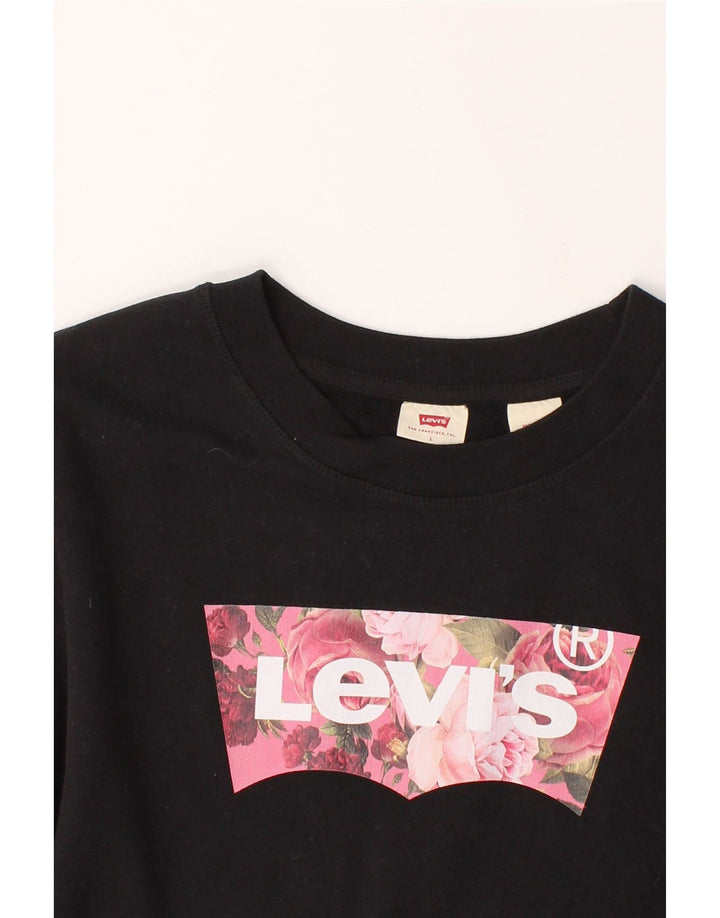 LEVI'S Womens Graphic Sweatshirt Jumper UK 16 Large Black Cotton Vintage Levi's and Second-Hand Levi's from Messina Hembry 