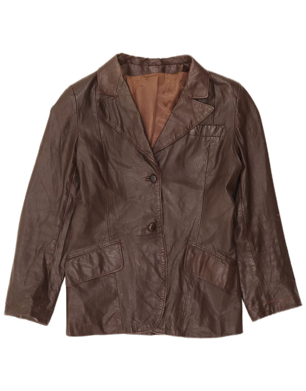 Vintage Womens 2 Button Leather Blazer Jacket UK 12 Medium Brown