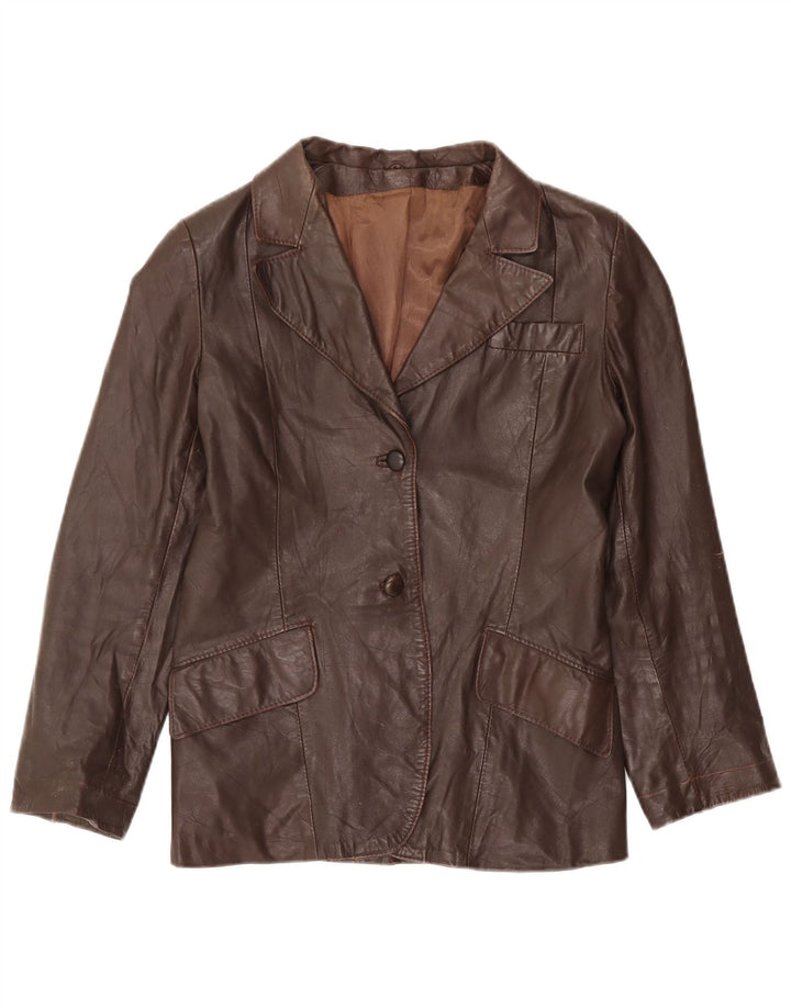 Vintage ženska kožna jakna sa 2 gumba UK 12 Srednje smeđa