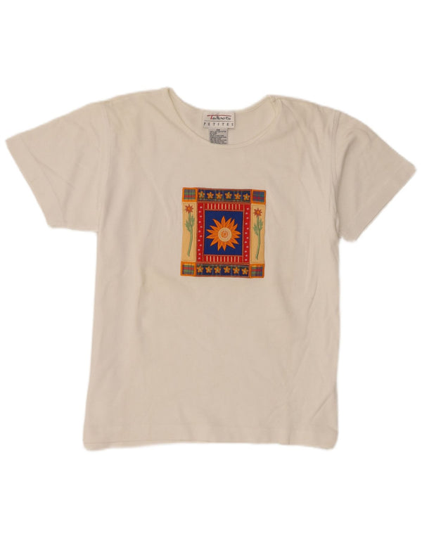 Talbots Womens Petites Graphic T-Shirt Top UK 14 Medium White Cotton
