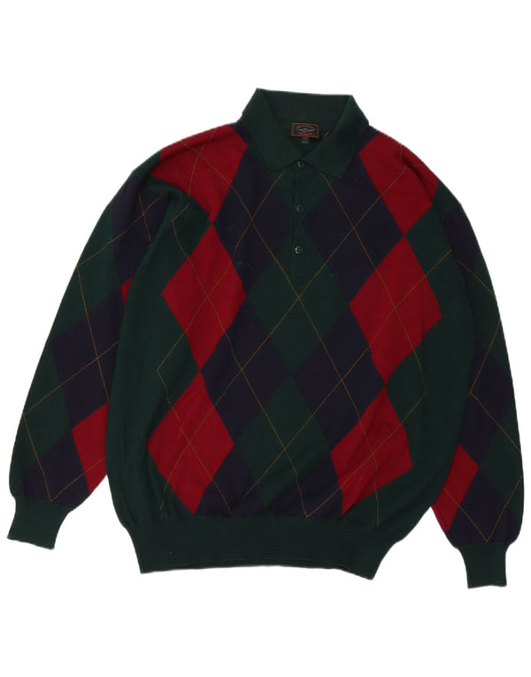Sky & Eagle muški pulover s polo izrezom Veliki zeleni Argyle/Diamond