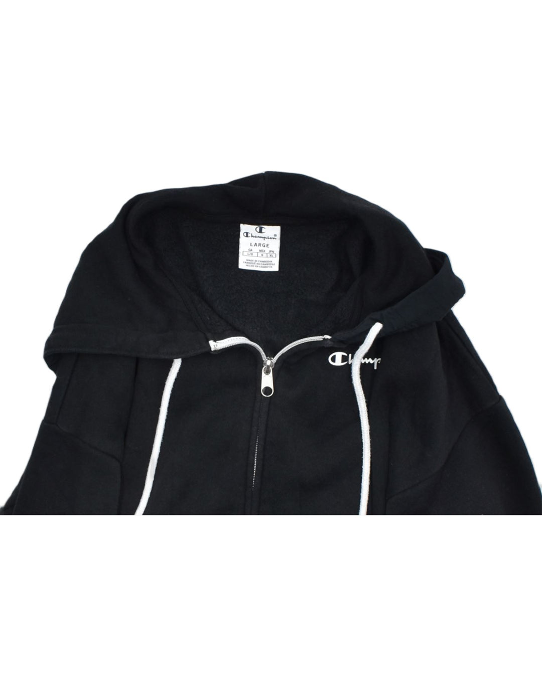 CHAMPION Womens Zip Hoodie Sweater UK 14 Large Black Cotton | Vintage | Thrift | Second-Hand | Used Clothing | Messina Hembry 