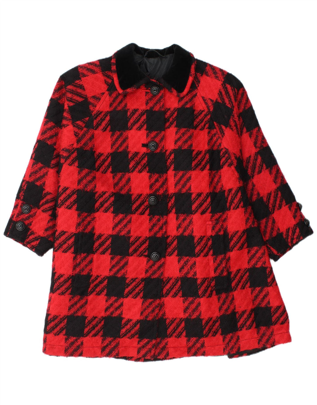 Vintage ženski preveliki kaput IT 42 srednje crvene djevičanske vune s houndstooth