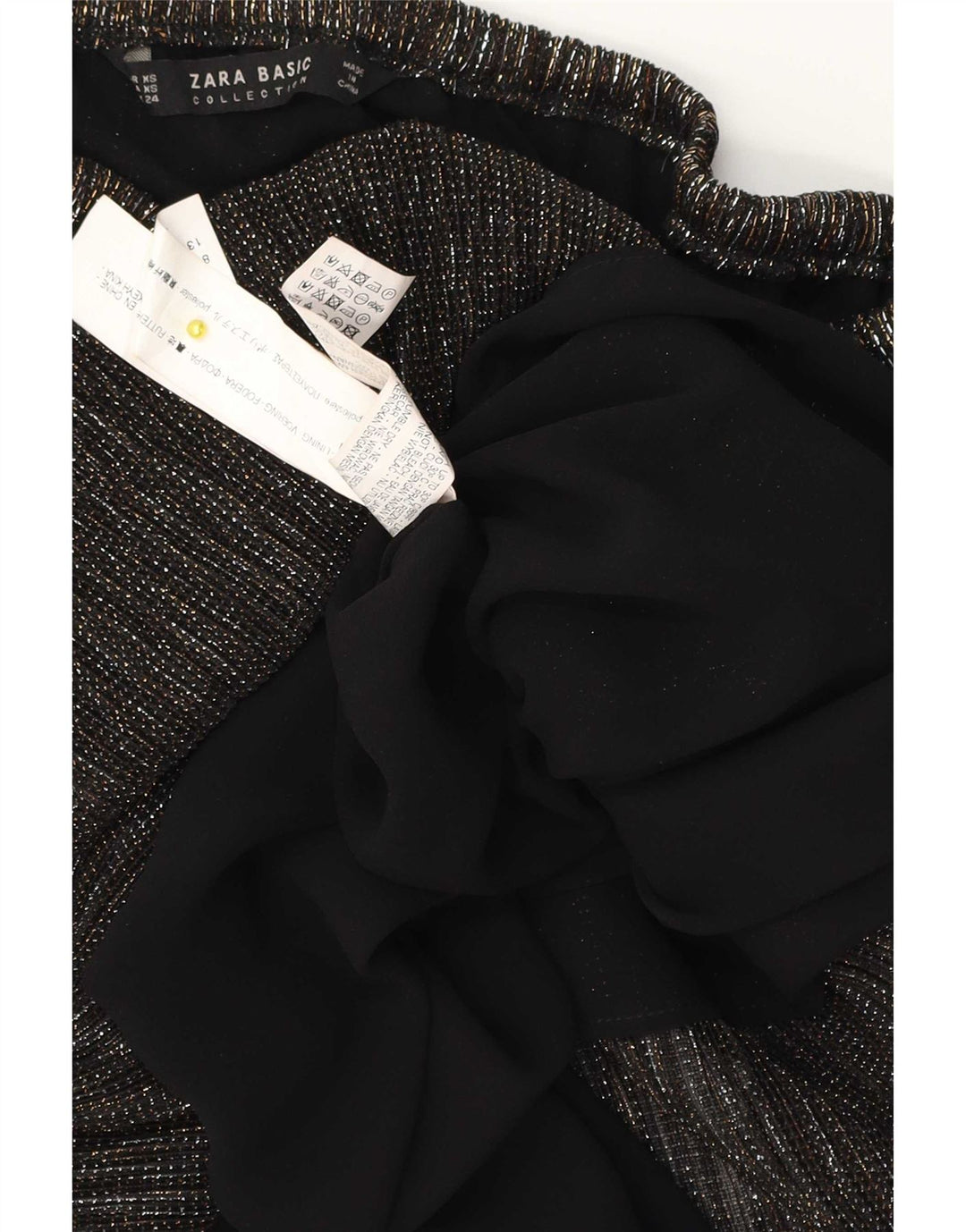Zara ženska prevelika majica s otvorenim ramenima UK 4 XS crni flekasti poliester