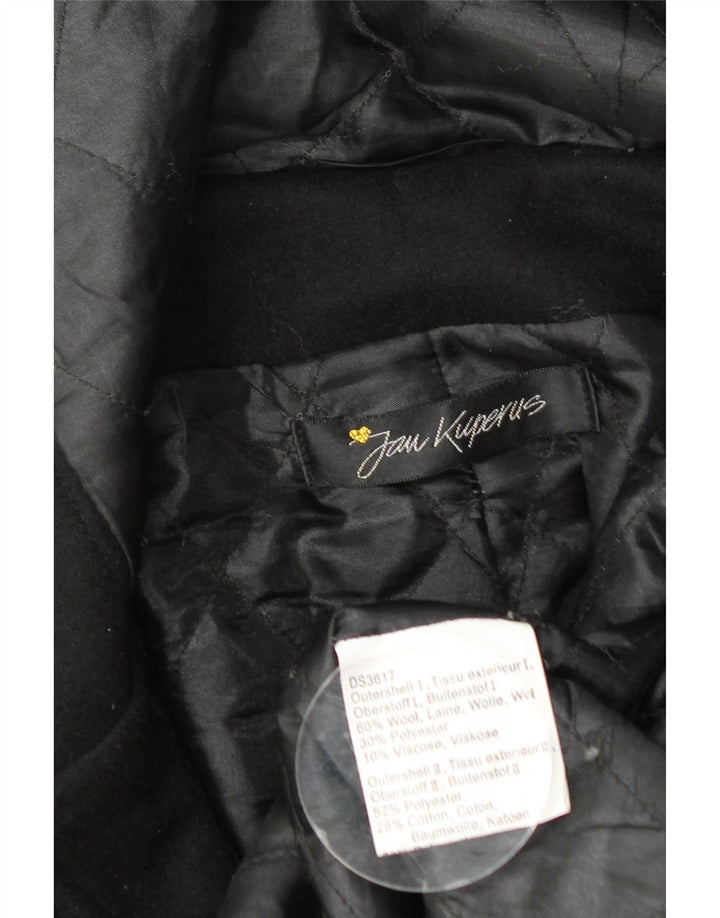 Vintage ženski duffle kaput s kapuljačom UK 14 velika crna vuna