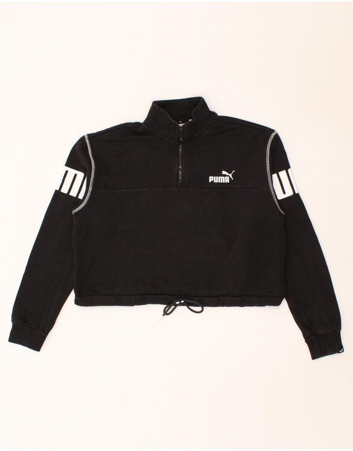 PUMA Womens Oversized Graphic Zip Neck Sweatshirt Jumper UK 10 Small Black Vintage Puma and Second-Hand Puma from Messina Hembry 