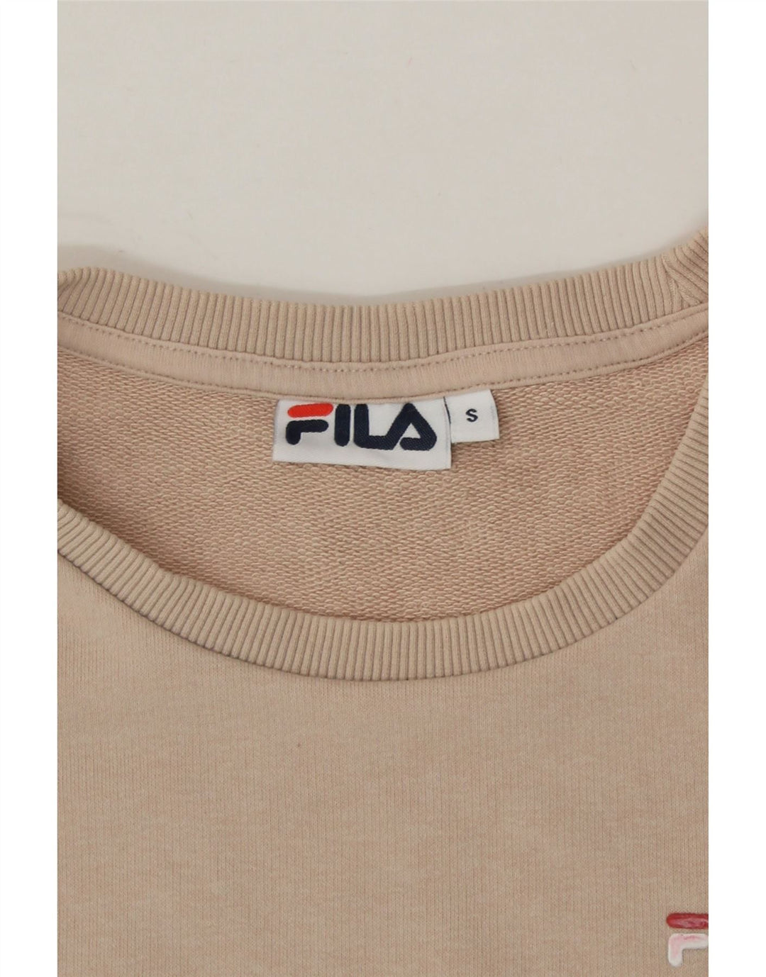 FILA Womens Oversized Sweatshirt Jumper UK 10 Small Beige Colourblock Vintage Fila and Second-Hand Fila from Messina Hembry 