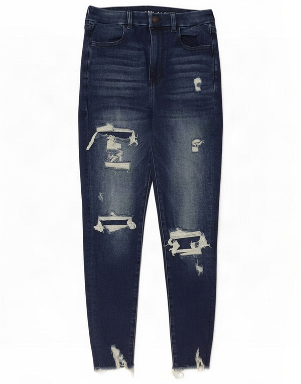 American Eagle Mens Short Distressed Skinny Jeans UK 10 Small W28 L25 Blue