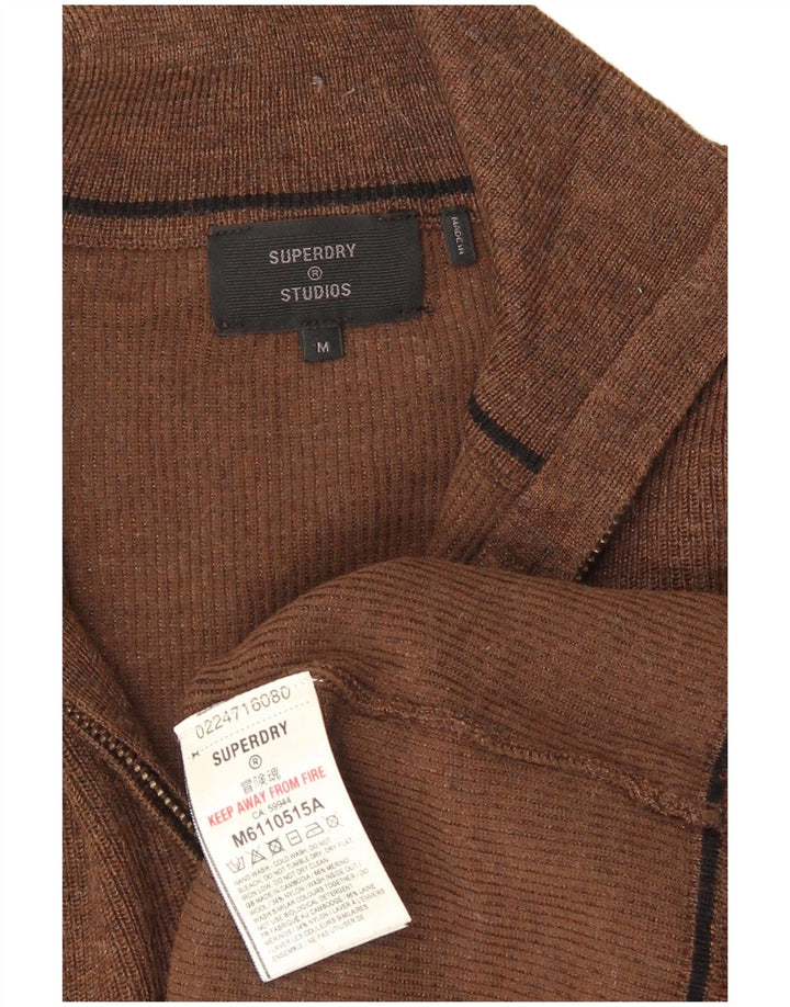 Superdry muški džemper s izrezom na patentni zatvarač srednje smeđe merino vune