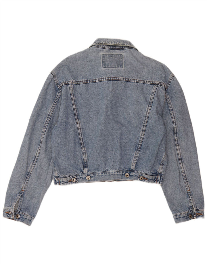 ROY ROGERS Womens Oversized Graphic Crop Denim Jacket UK 14 Medium Blue
