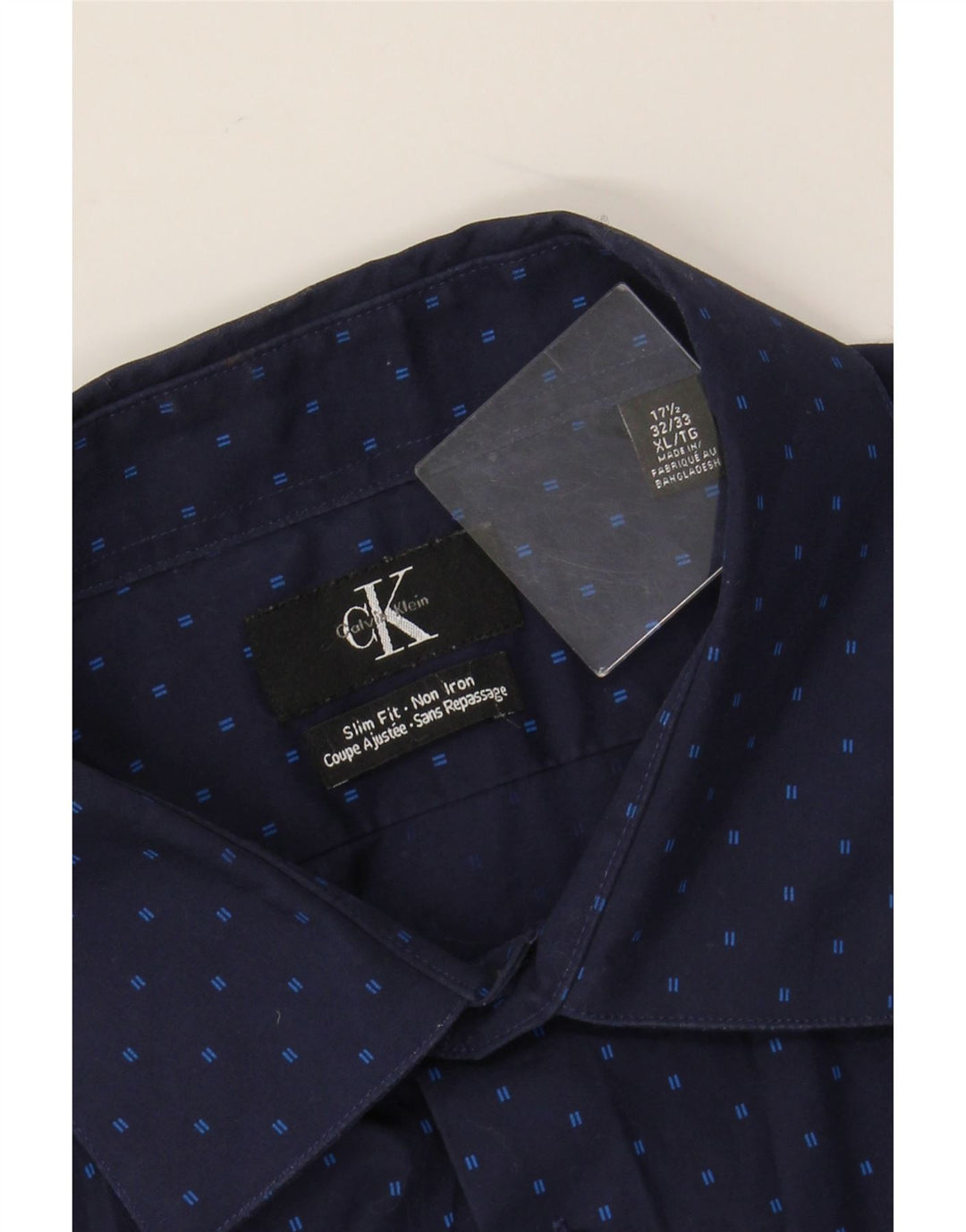 CALVIN KLEIN Muška uska košulja veličine 17 1/2 XL tamnoplavi pamuk na točkice