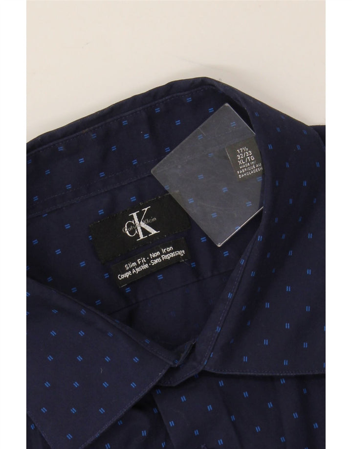 CALVIN KLEIN Muška uska košulja veličine 17 1/2 XL tamnoplavi pamuk na točkice