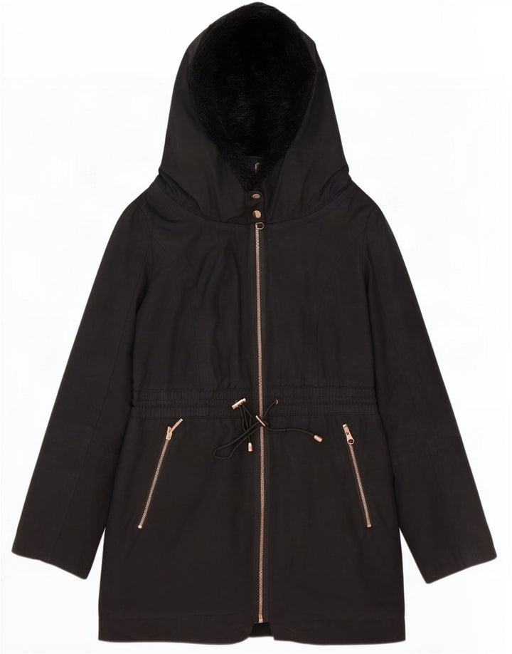 Velika ženska parka jakna Ted Baker s kapuljačom veličine 2, mala crna poliester