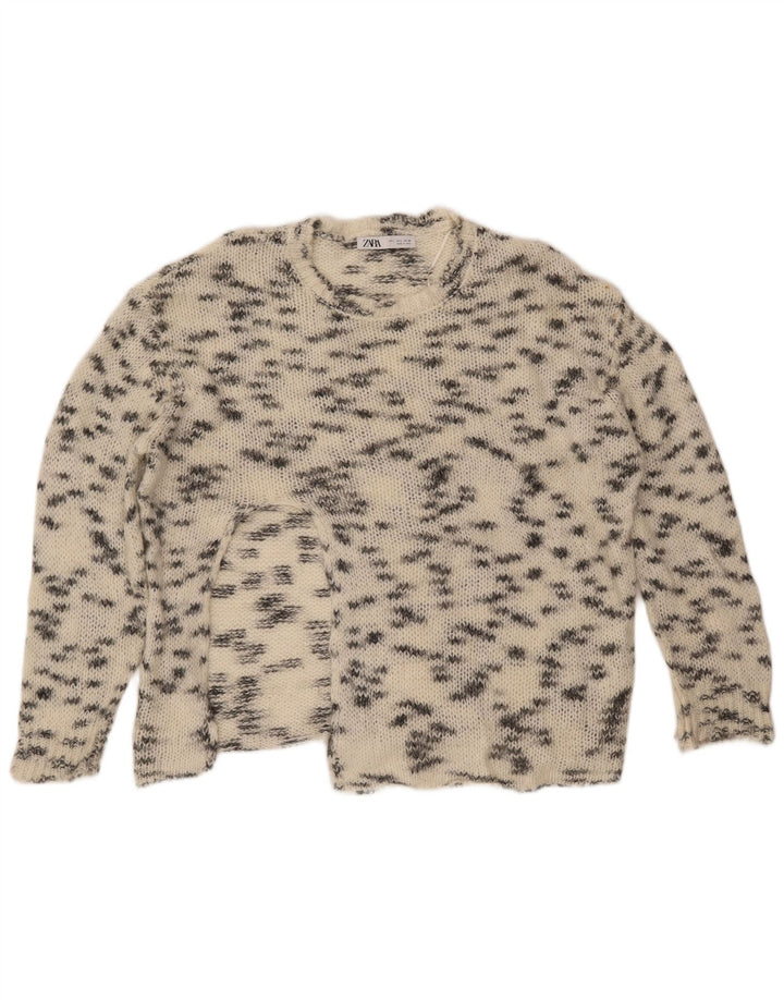 ZARA ženski džemper s okruglim izrezom UK 16 Large Off White Flecked