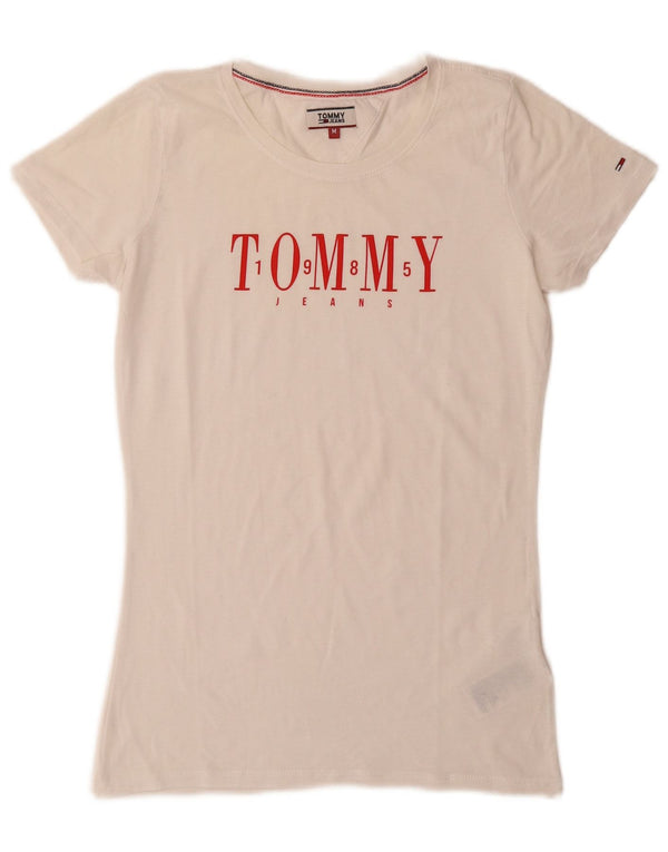Tommy Hilfiger Womens Graphic T-Shirt Top UK 12 Medium White Cotton