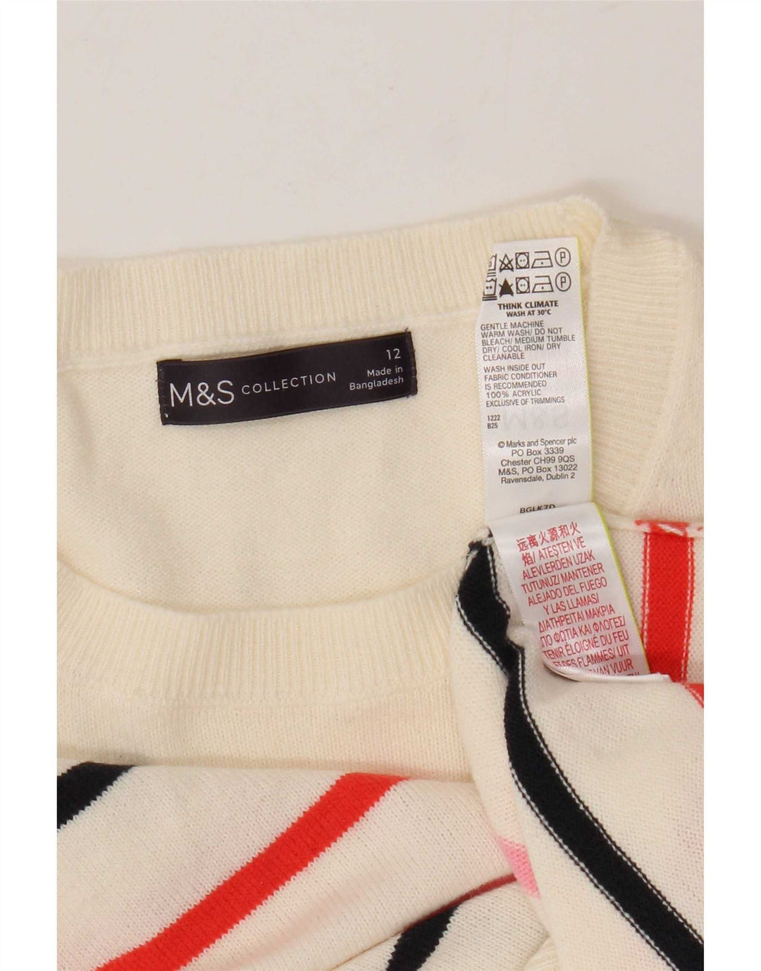Marks & Spencer ženski džemper s okruglim izrezom UK 12 srednje bijele pruge