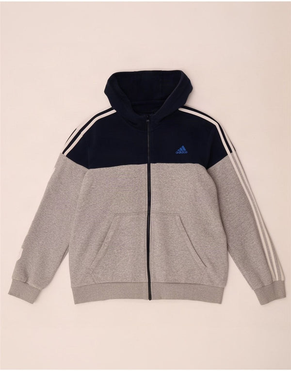 Adidas muški pulover s kapuljačom s patentnim zatvaračem XL sivi pamuk u blokovima boja