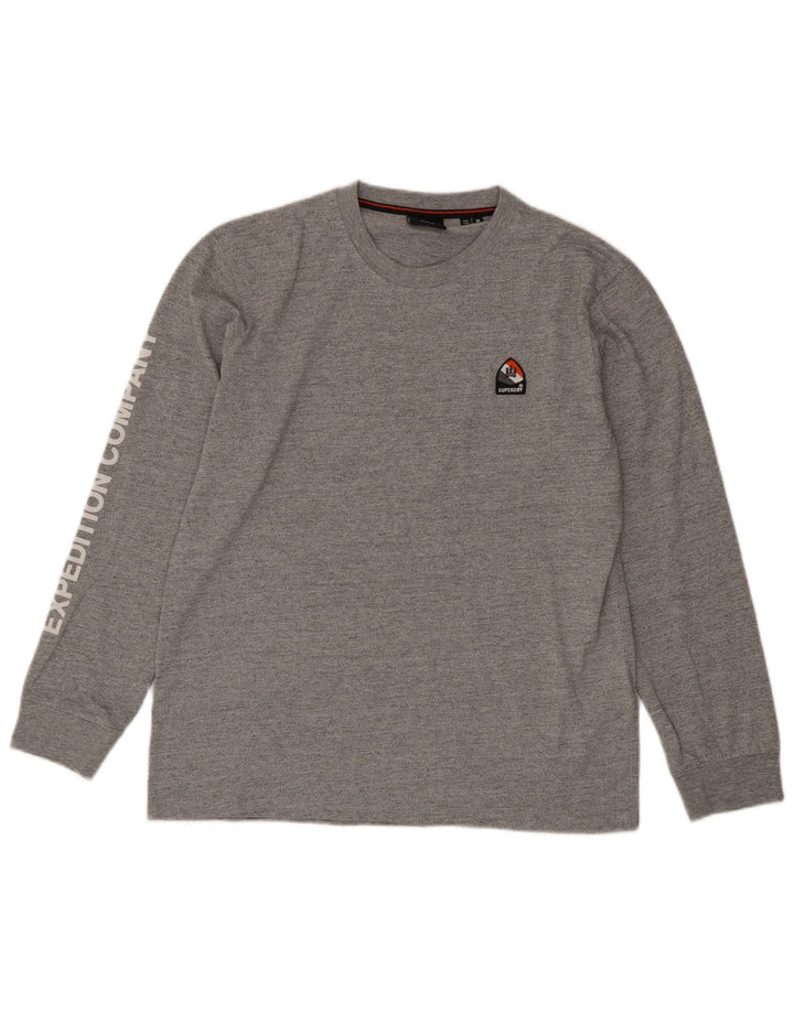 SUPERDRY muška grafička majica dugih rukava, srednje sivi flekasti pamuk