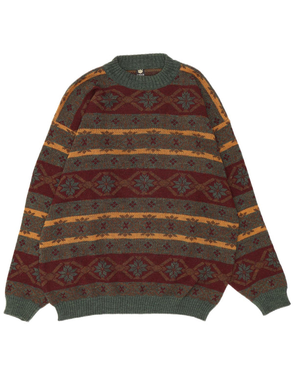 Vintage muški džemper s okruglim izrezom XL višebojni Fair Isle akril