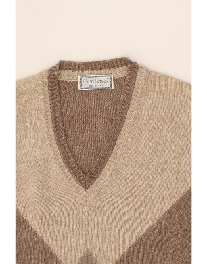 GRAN SASSO Muški džemper s V-izrezom Veliki smeđi Argyle/Diamond Wool