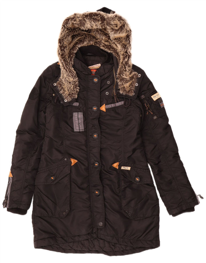 KHUJO ženski podstavljeni kaput s kapuljačom UK 14 srednji crni poliester