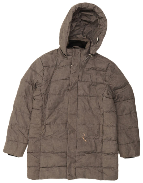 Zara Mens Hooded Padded Coat UK 40 Large Grey Polyester