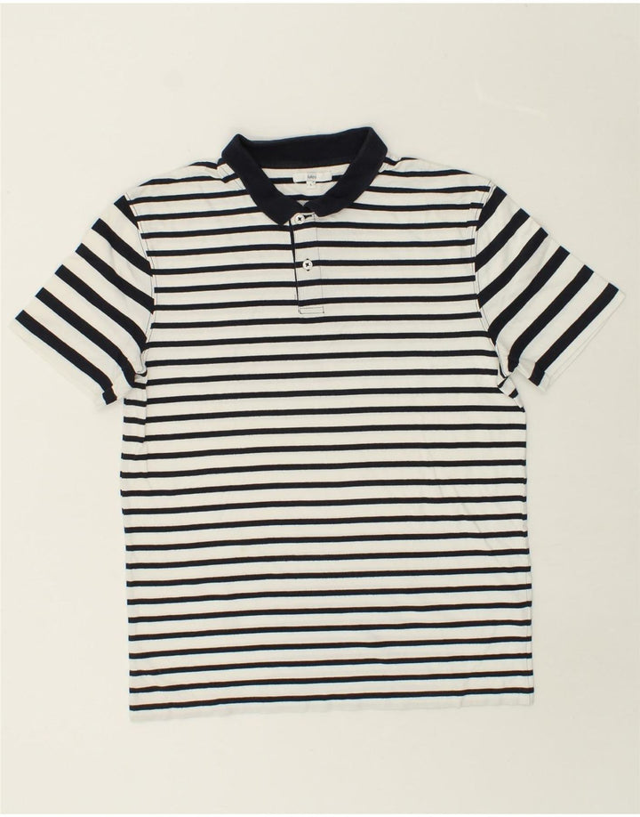 JULES Mens Polo Shirt Large White Striped Cotton Vintage Jules and Second-Hand Jules from Messina Hembry 
