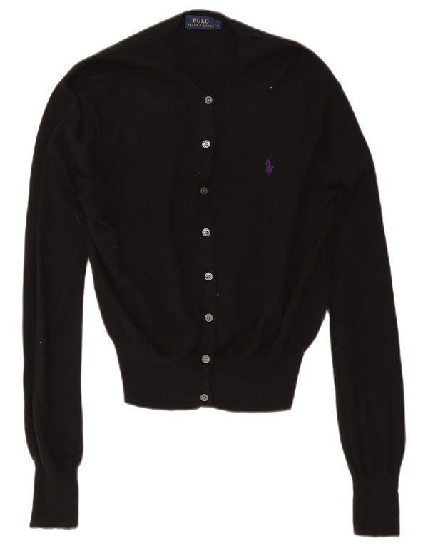 Polo Ralph Lauren Womens Cardigan Sweater UK 14 Large Black Cotton