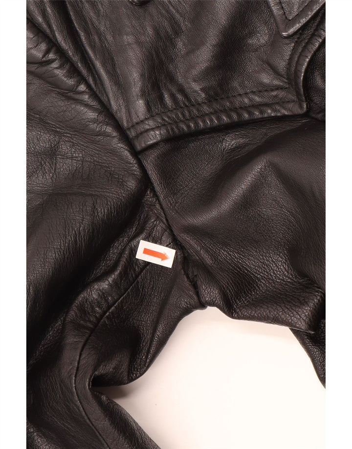 VINTAGE ženski kožni kaput UK 12 Srednja crna koža