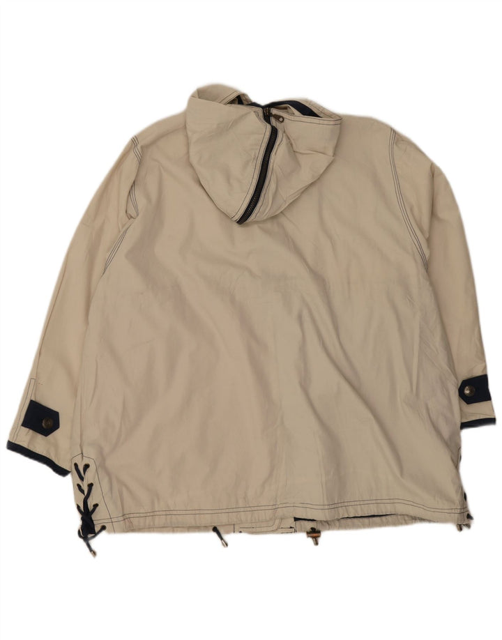 Vintage ženska prevelika kišna jakna s kapuljačom UK 8, mali prljavo bijeli poliester